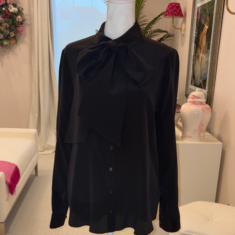 Kate Spade Black Silk Bow Blouse